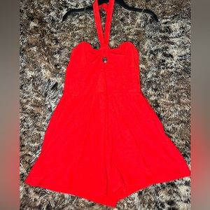 Red terrycloth romper